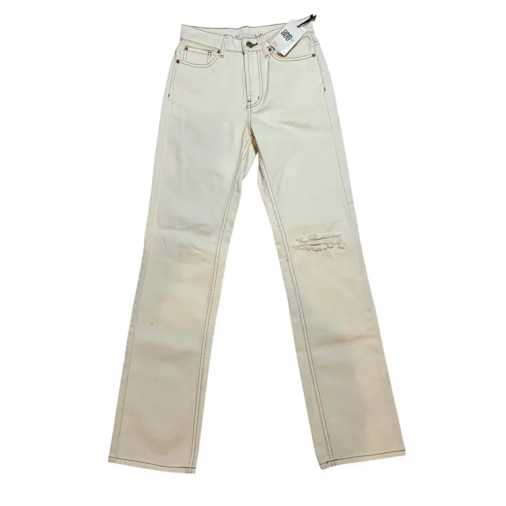 BDG Urban Outfitters Loose Straight Jeans NWT Size 24 Destroyed Ivory High Rise - Picture 4 of 16
